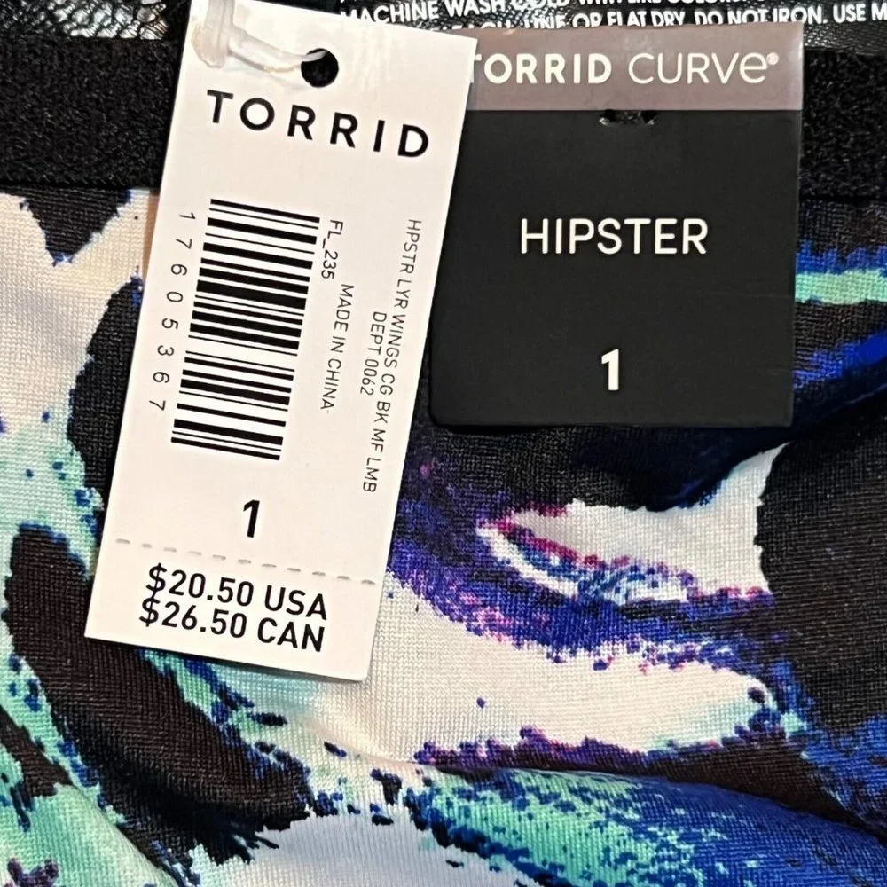 NWT TORRID Hipster Pantie Sz 1X Black Lace Back Silky Purple Blue